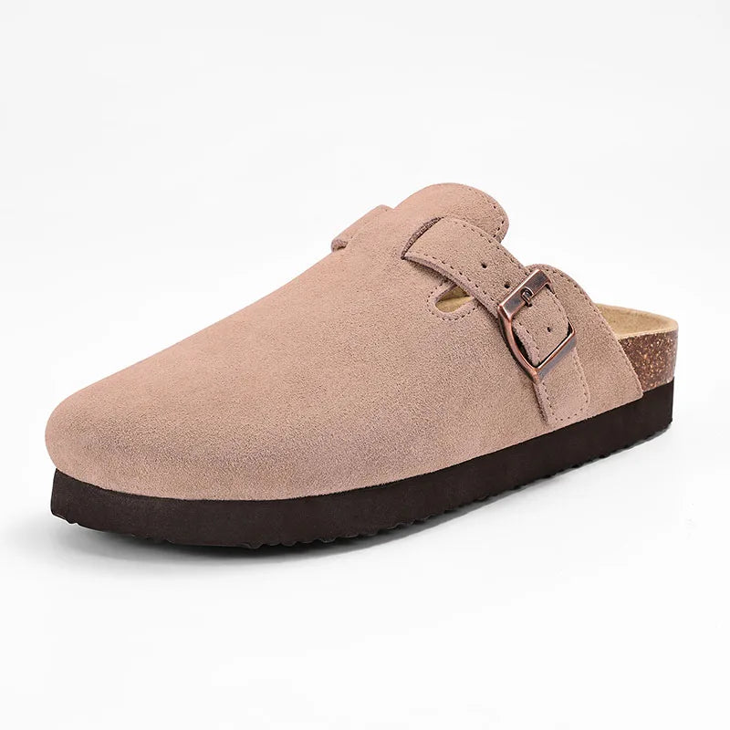 Comwarm Men Suede Clogs Slippers Classic Cork Footbed Mules Women Cozy Fashion Clogs Shoes With Arch Support Men Beach Sandals