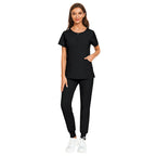 Wholesale 7 Colors Zipper V-neck Short Sleeve Pocket Nursing Working Top Pants Uniform Solid Breathable Soft Women Wear Suit