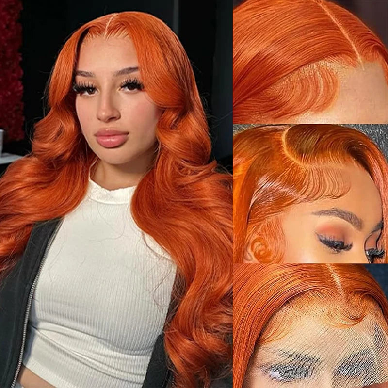Ginger Orange 13x6 Lace Front Wigs Human Hair 200% Density Body Wave Wig 350 Colored Human Hair Wig Pre Plucked Main image