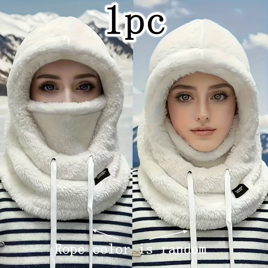 Winter plush winter cap - Elastic drawstring closure, lightweight and warm for cycling, skiing, outdoor activities. Solid color