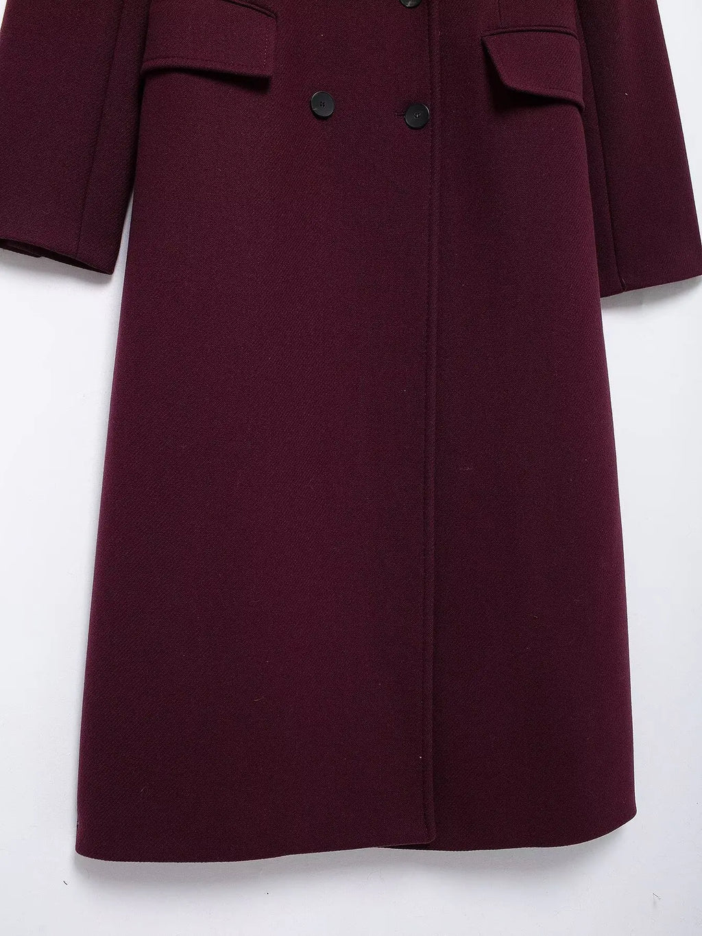 HH Women Fashion Burgundy Woolen Coat Double Breasted Long Sleeve Lapel Blends Jacket Autumn Winter High Street Outerwear
