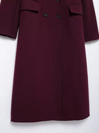 HH Women Fashion Burgundy Woolen Coat Double Breasted Long Sleeve Lapel Blends Jacket Autumn Winter High Street Outerwear