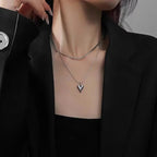 Y2k Stainless Steel Heart Pendant Bead OT Clasp Necklace For Women Men Fashion Geometric Charm Necklace Party Jewelry Gifts