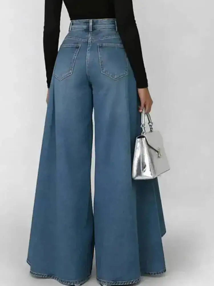 SHENGPALAE European And American Style Loose Solid Color Printed Button Straight Leg Jeans For Women 2026 Spring New 05E01378