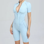 Seamless Yoga Jumpsuits Sports Fitness Zipper Hip-lifting Short-sleeved Backless Dance Workout Gym Shorts Bodysuits for Women