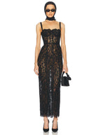 Sexy Spaghetti Strap V Neck Lace Long Dress Women Black Floral Lace Sleeveless Bodycon Dresses Elegant Evening Celebrity Party