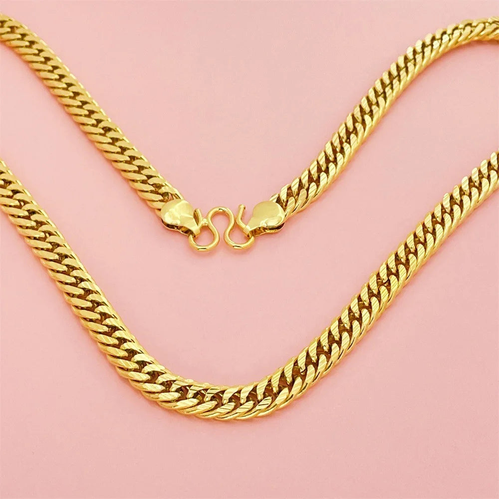 Bold Men's 24K 999 Real Gold Cuban Link Necklace, 10MM 60cm Sturdy Thick Chain, Timeless Masculinity