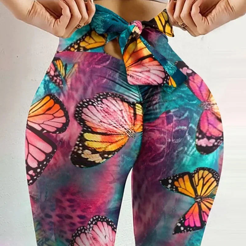 High Waist Sexy Butterfly Printed Leggings Bowknot Yoga Pants Bow Bandage Tights Women Butt Lift Exercise Fitness Yoga Legging Secondary image