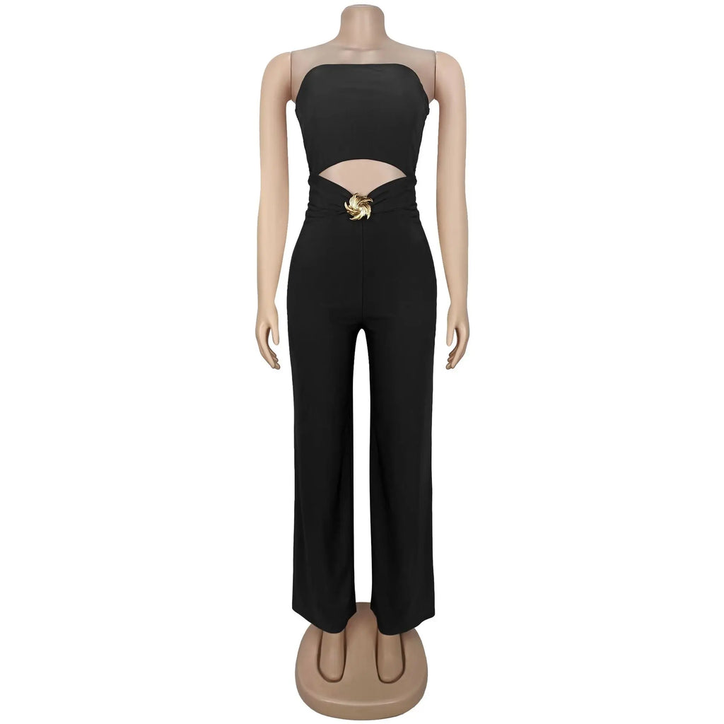 FAGADOER Sexy Hollow Out Bodycon Jumpsuit for Women Solid Color Sleeveless Backless Rompers Female Streetwear Overalls 2026 New