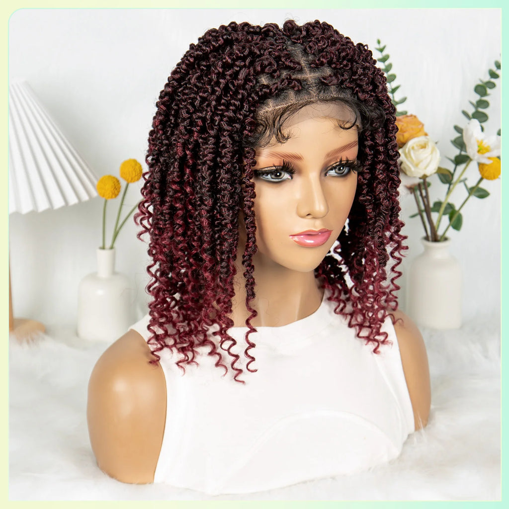 14Inch Full Lace Braided Wigs Synthetic Lace Frontal Twisted Braids Wigs with Baby Hair Knotless Box Braids Wig for Black Women