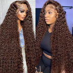 40 Inch Human Hair Wig Deep Wave 13x4Hd Lace Frontal Human Hair Water Wave 100% Lace Front Wig Chocolate Brown Curly Wigs Women