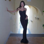 FDYOUI Elegant Strapless Bandage Evening Party Dress for Women 2025 Autumn Sleeveless Backless Bodycon Ruched Long Maxi Dresses