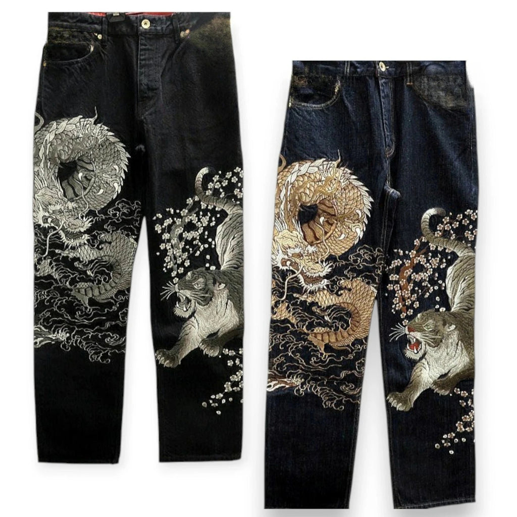 American Japanese Retro Selvedge Jeans Man Y2K High-end Brand Natural Indigo Dip Dyeing Harajuku Mopping Pants