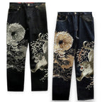 American Japanese Retro Selvedge Jeans Man Y2K High-end Brand Natural Indigo Dip Dyeing Harajuku Mopping Pants