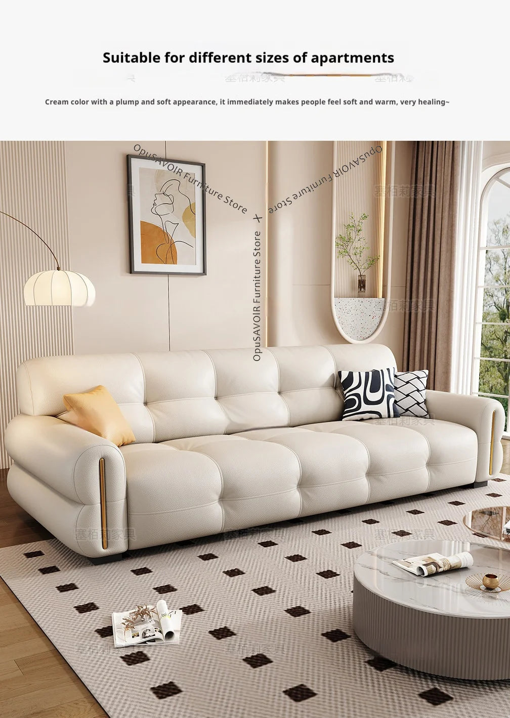 Italian Minimalist Sofa Modern Luxury Living Room Couch Straight Sofa Set Persons Genuine Leather Upholstered Furniture JT40