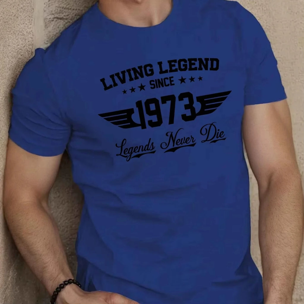 Summer men's 100 cotton casual loose plus size SINCE 1973 pattern printed sports comfortable round neck short sleeved T-shirt