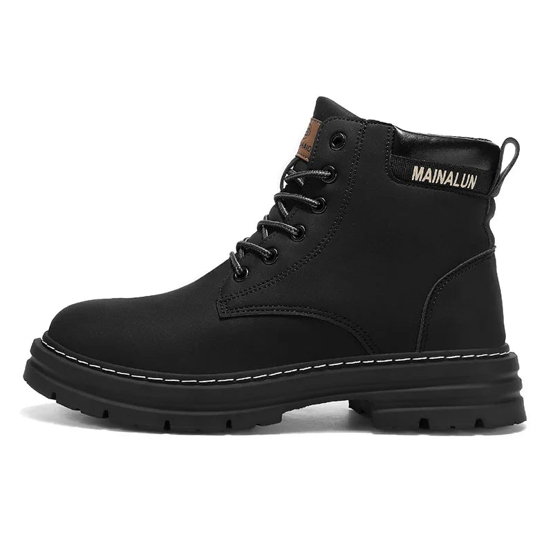 Classic Men High Top Boots High Quality Yellow Leather Boots Fashion Outdoor Sneakers Men Lace Up Non-Slip Ankle Boots for Men
