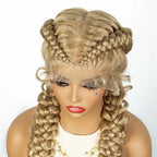 1B/30 Dark Brown Synthetic Lace Frontal Dutch Box Braided Wigs for Black Women Fishtail Braids Wigs with Baby Hair Cornrow Wigs