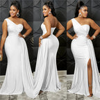 Sexy One Shoulder Elegant Evening Dresses for Women Party Night Mermaid Dress Backless Side Split Bodycon Long Dress Vestidos