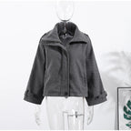 Casual Solid Loose Jackets Women Fashion Full Sleeve Single Breasted Stand Collar Short Coats Female 2025 Autumn Lady Outwears