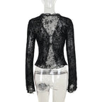 Autumn New Fashionable Chiffon Slim Fit Ruffle Trumpet Sleeve Shirt for Women