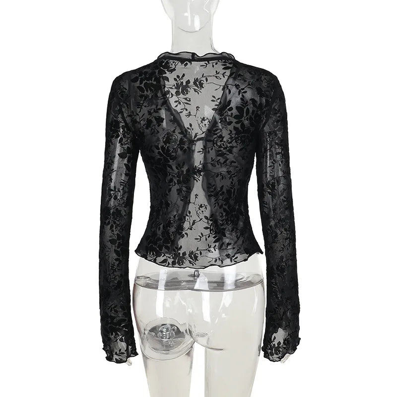 Autumn New Fashionable Chiffon Slim Fit Ruffle Trumpet Sleeve Shirt for Women