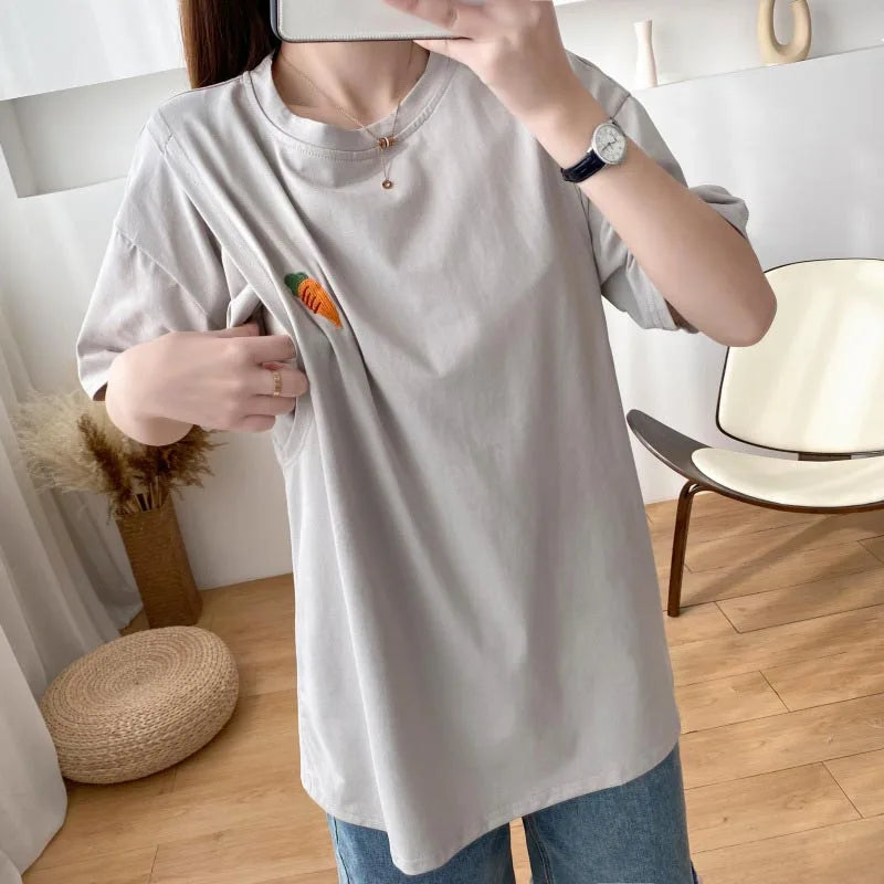 Maternity Nursing T-Shirt Top 98% Cotton Mother Nursing Tees Breastfeeding T Shirt for Pregnant Women Summer Pregnancy Top Wear Main image