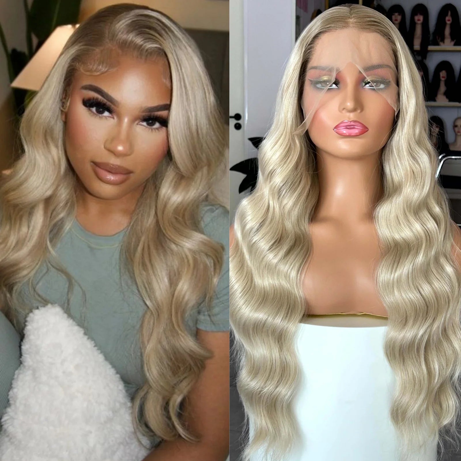 Long Blonde Brown Ombre Wig Long Curly Wavy Synthetic Lace Front Wig Middle Part 13X4 Loose Deep Wave Ash Blonde Wigs for Women Main image