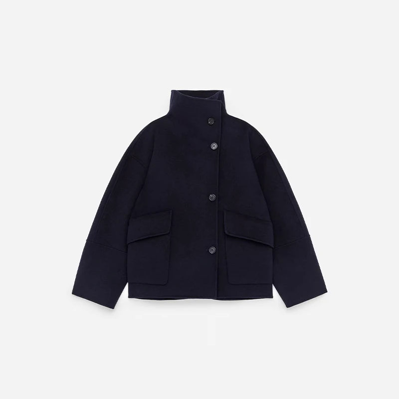 Casual Solid Loose Jackets Women Fashion Full Sleeve Single Breasted Stand Collar Short Coats Female 2025 Autumn Lady Outwears