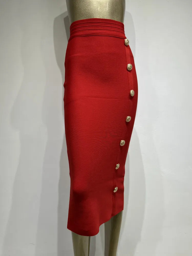 New Arrival Women Button Black Blue Red Bodycon Bandage Skirt 2026 Designer High Waist High Street Party Club Pencil Skirt 75cm