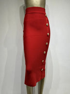 New Arrival Women Button Black Blue Red Bodycon Bandage Skirt 2026 Designer High Waist High Street Party Club Pencil Skirt 75cm