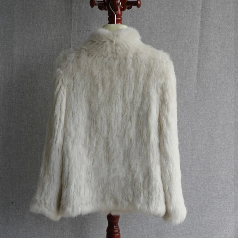 Women Winter Real Rabbit Fur Knitted Coat Female Casual Long Sleeve Genuine Fur Jacket Warm Thick Outwear Femme Secondary image