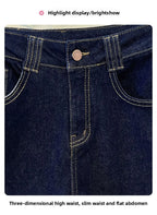 Female Trousers Women Button Zipper Closure Pockets Cozy Lady Pants Stylish Navy Blue Denim High Waisted Wide Leg Casual Jeans