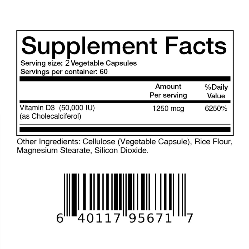 High Potency Vitamin D3 50000 IU - Helps Muscle Nerve Health Support Bone Density Teeth and Skin Heart Health Secondary image