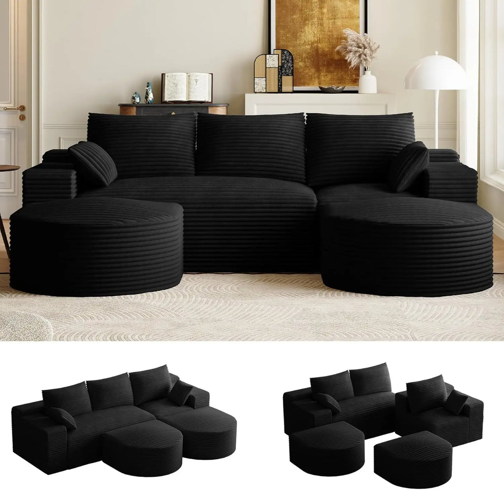 108in U-Shape Modular Sectional Sofa Deep Seat Corduroy Oversize Ottoman Cloud Couch Small Apartment Green Custom