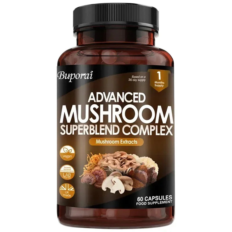 Mushroom Super Blend Complex - Brain Nervous System Health and Memory Supplements Immunity Sleep Energy Mood Support