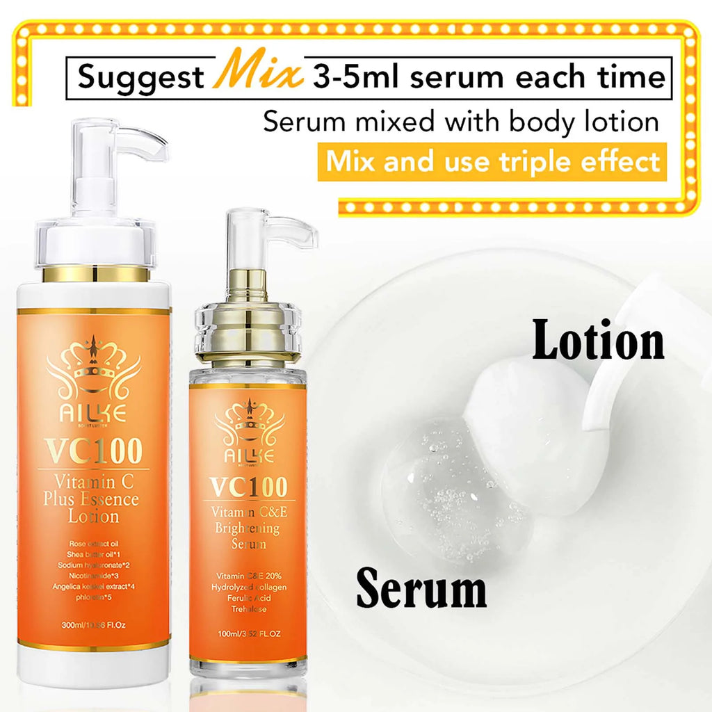 AILKE Vitamin C Whitening Set for Women, Reduce Dark Spots, Hyperpigmentation, Skin Moisturizer, With Collagen, Vitamin E