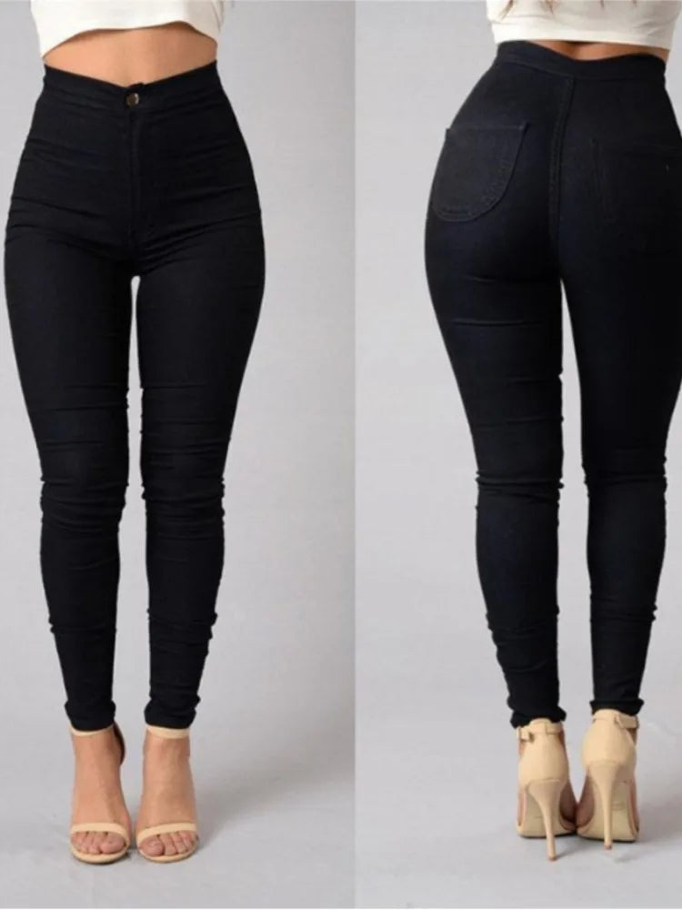 Solid Color Skinny Jeans Woman White Black High Waist Render Jeans Vintage Sexy Long Pants Femme Casual Pencil Pants Denim Jeans Secondary image