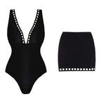 2026 Swimwear Women’s V-Neck One-Piece Swimwear with Skirt Set – Sexy Beachwear Holiday Bathing Suit for Vacation Outfit Dress