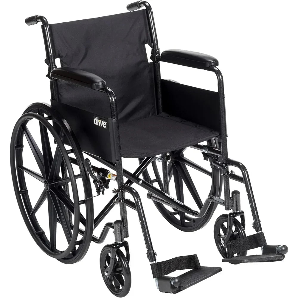 NEW PRODUCT.SSP118FA-SF Silver Sport 1 Folding Transport Wheelchair with Full Arms and Removable Swing-Away Footrest, Black