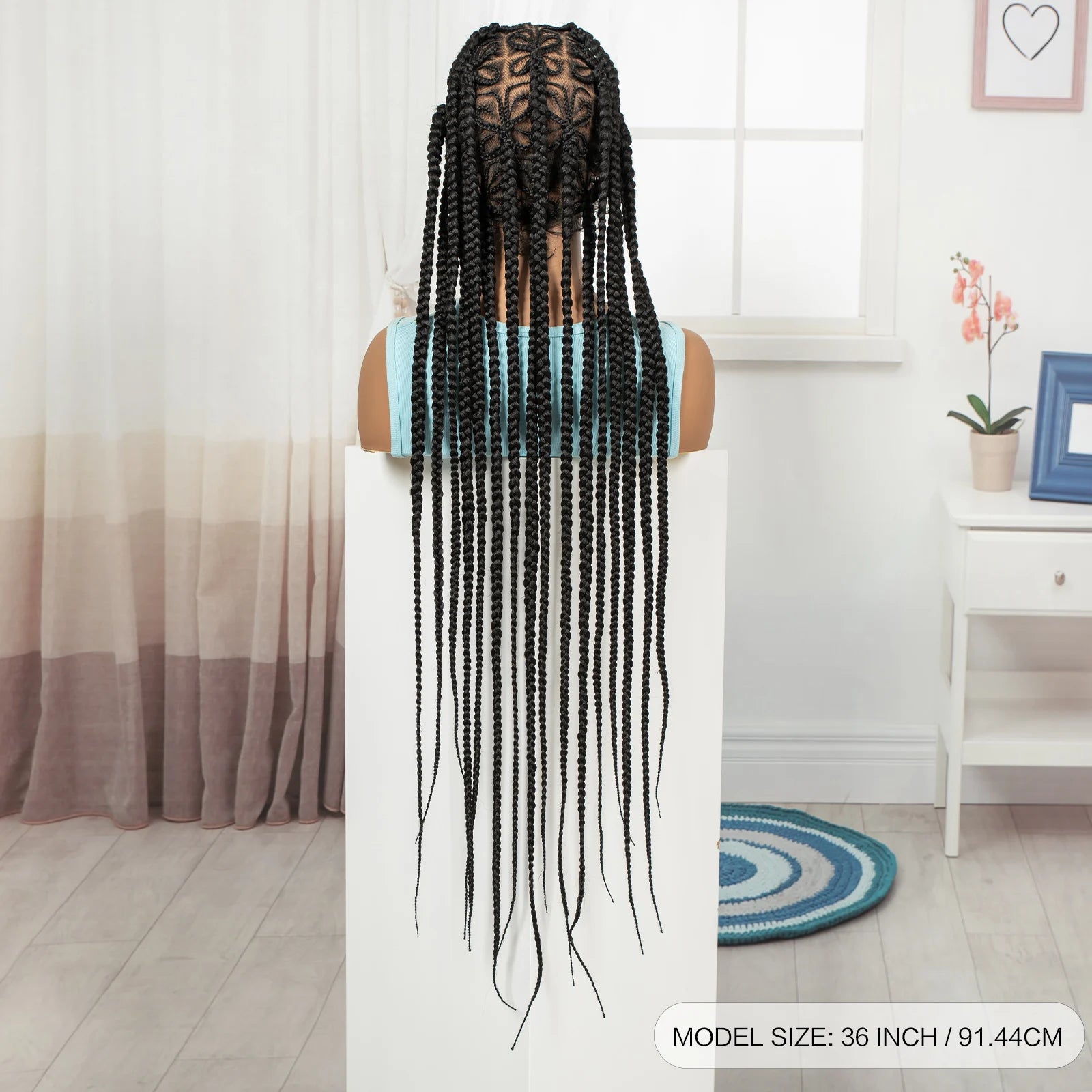 36in Full Lace Cornrow Braided Wigs Synthetic Natural Braiding Hair Wigs Box Braided Lace Wigs with Baby Hair for Black Women