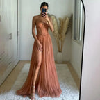 Customized Sweetheart A-line Exquisite Zipper Evening Dress Charming Sleeveless Prom Dress High Split Party Gown вечернее плать