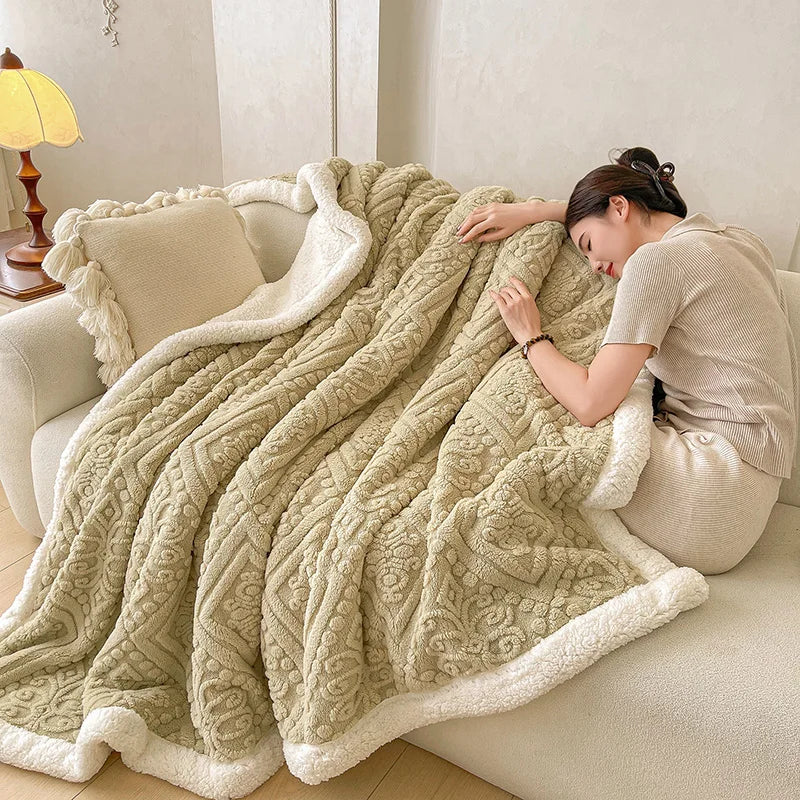 Winter Double Layer Sherpa Blanket Thicken Warmth Blankets for Bed 5D Carved Nap Blanket Quilt Plush Fuzzy Flannel Fleece Quilts