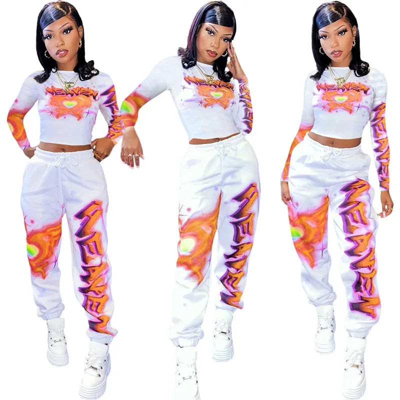 High Quality 2 Piece Outfit for Women Set  Casual Sweat Suit Crop Sweatpant Joggers Tracksuit Fall Clothes Wholesale Dropshpping