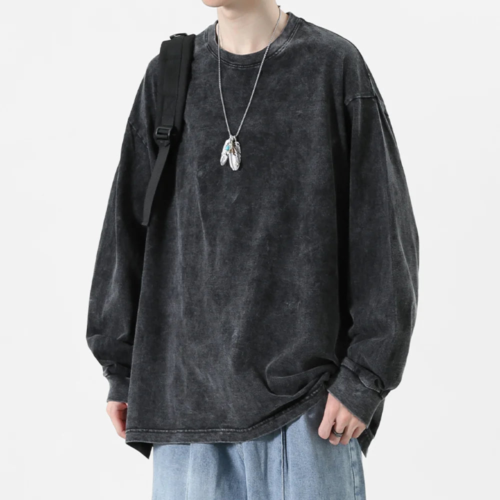 American Retro T Shirts Men Oversized T-shirt Women Loose Long Sleeve Shirt Vintage Hip Hop Y2K Style Men's Streetwear Plus Size