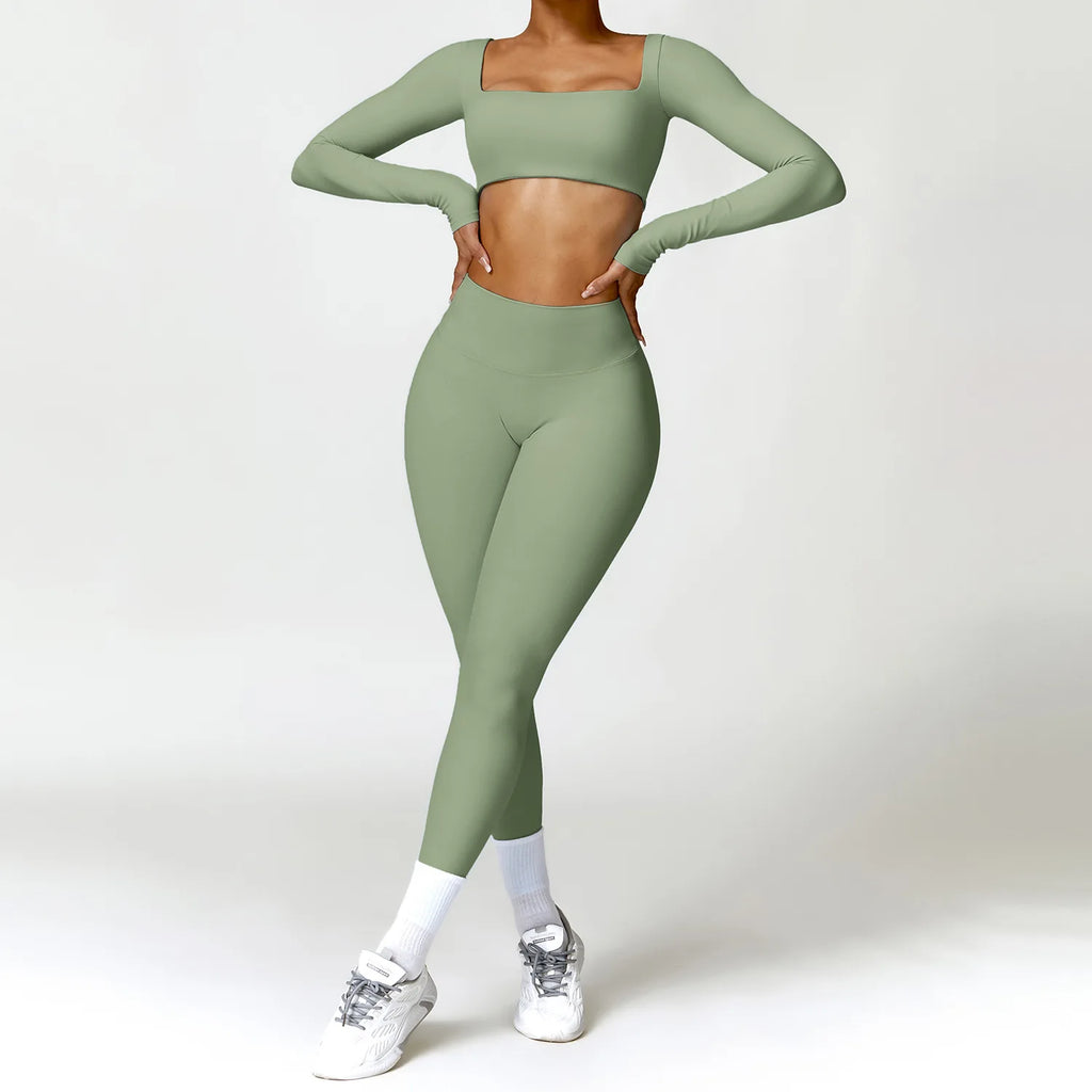 2-Piece Quick Dry Yoga Set – Long Sleeve Gym Outfit