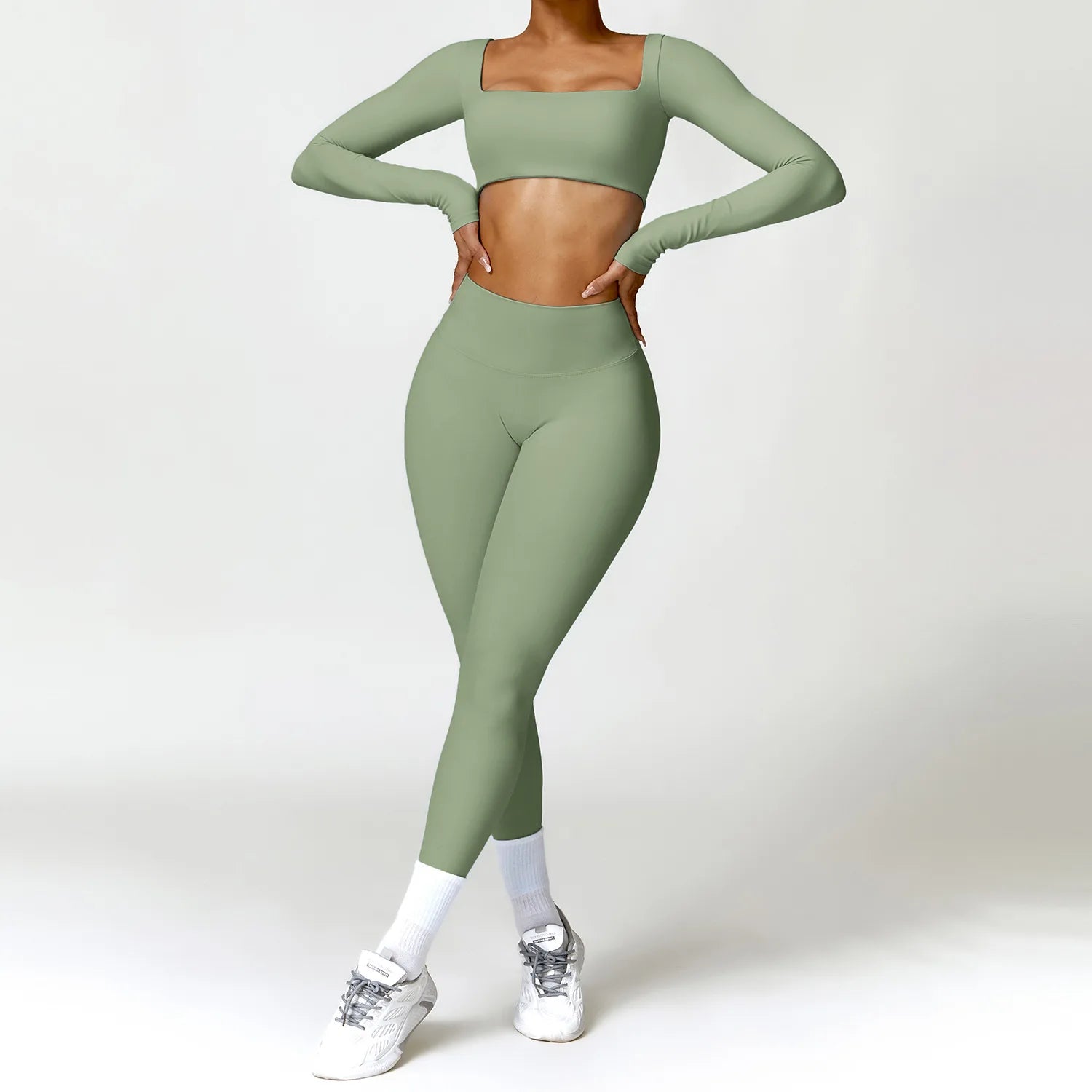 2-Piece Quick Dry Yoga Set – Long Sleeve Gym Outfit