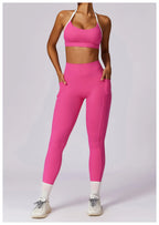 Gym Sport Bra Halter Sports Bra Anti-sweat Breathable Yoga Bra Shockproof Crop Top Fitness Top Push Up Workout Top Women