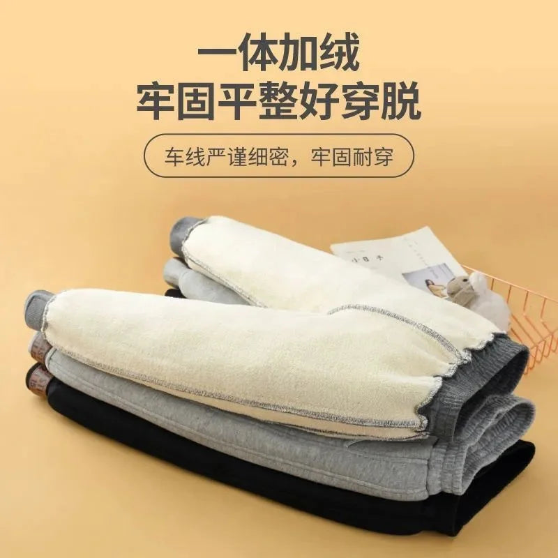 2026 Children Thick Cotton Pants Winter Boys Girls Padded Plush Velvet Trousers Big Kids Lamb Wool Warm Snow Pants 4-14 Years