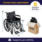 NEW PRODUCT.SSP118FA-SF Silver Sport 1 Folding Transport Wheelchair with Full Arms and Removable Swing-Away Footrest, Black